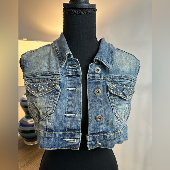 Americana Blues Jackets & Blazers - Americana Blues Distressed Embellished Sleeveless Vest - Size S